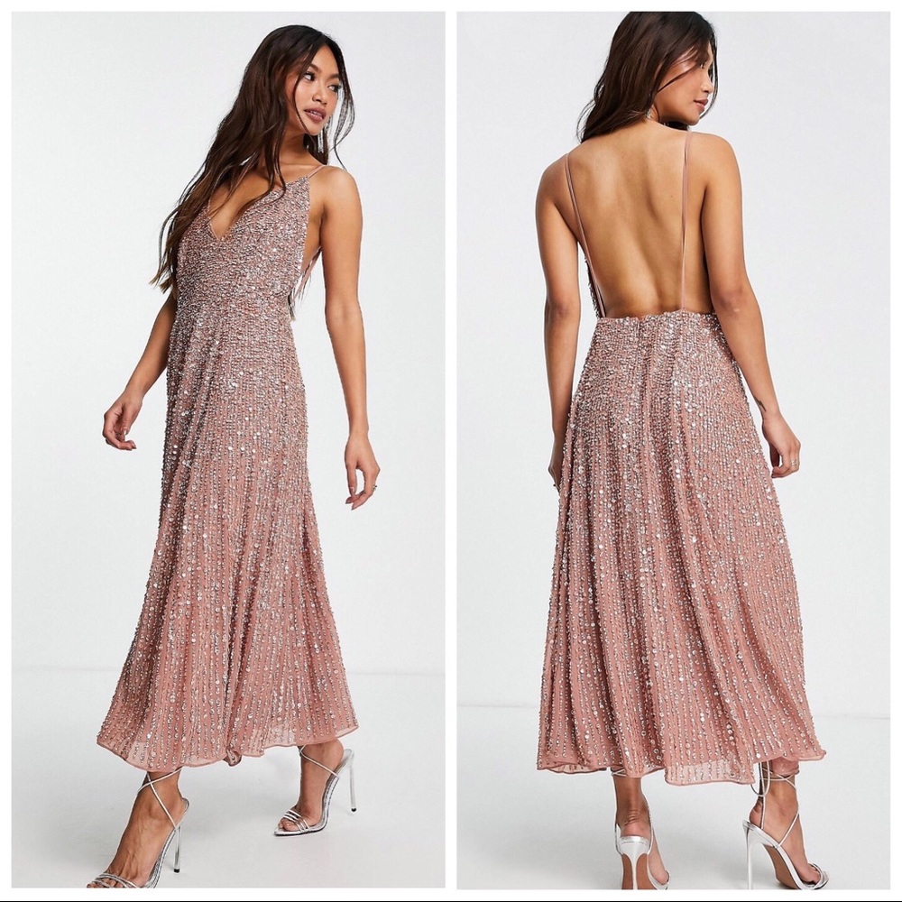 ASOS EDITION Embellished Cami Midi Dress In Cinnamon Rose